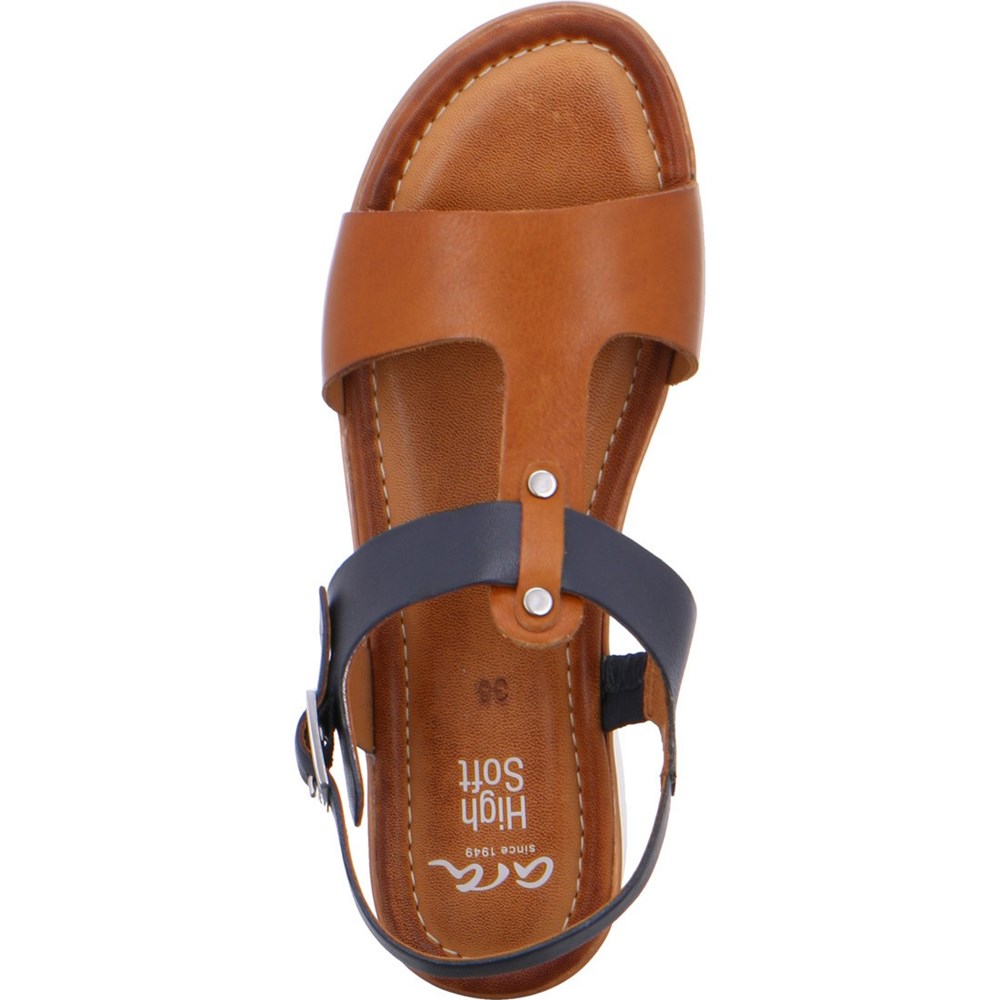 ARA Kreta cognac-blue Sandaler Dame Brune | SD9785012