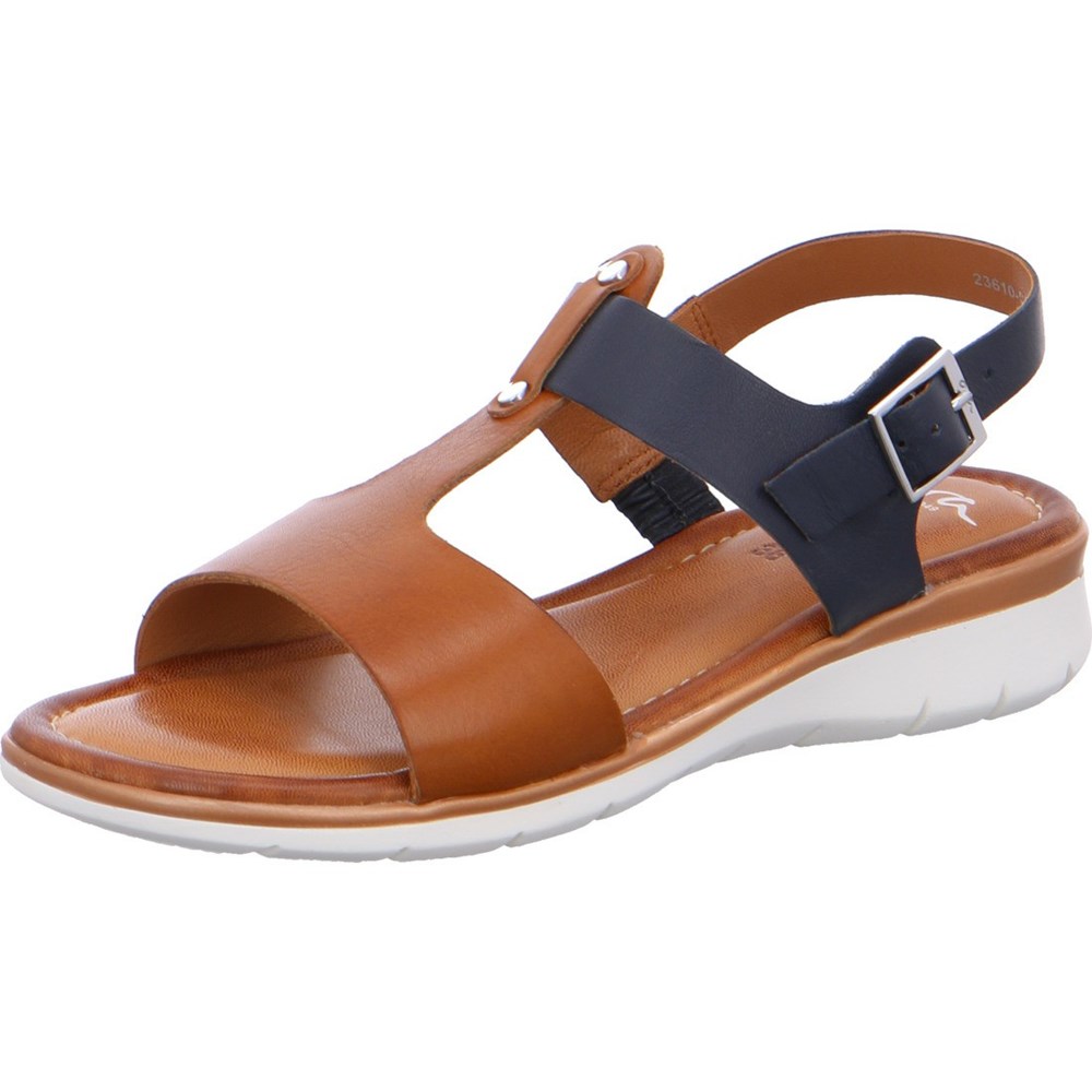 ARA Kreta cognac-blue Sandaler Dame Brune | SD9785012