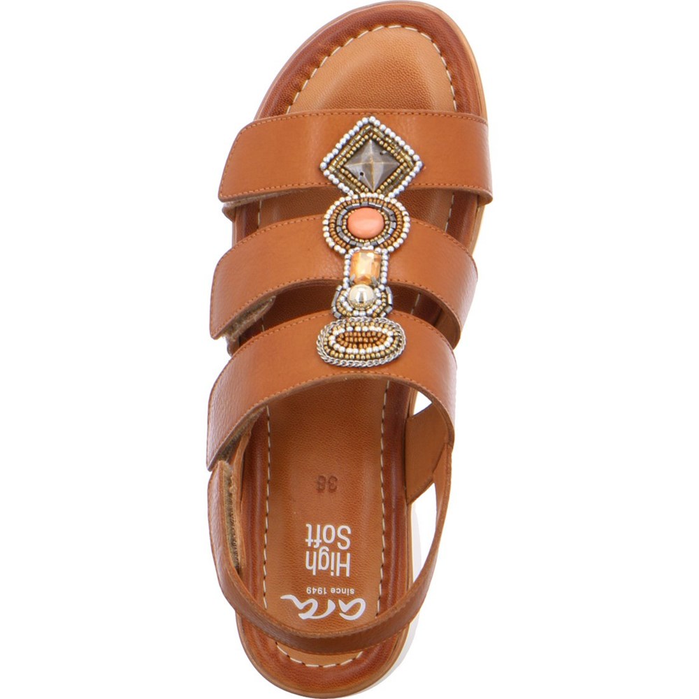 ARA Wedgeal Kreta cognac Sandaler Dame Brune | BO5406712